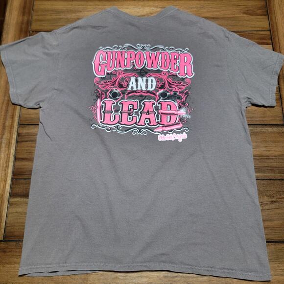 Girlie Girl Originals Dark Grey Tee (Gildan) "Gunpowder And Lead" - Size Large - Picture 2 of 6